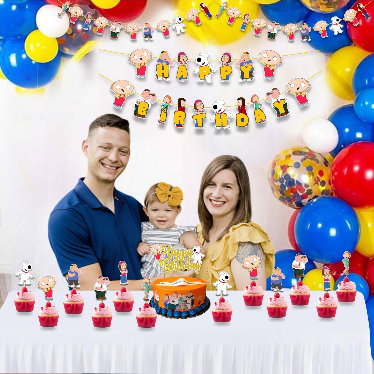 "Stewie Grifin Theme Birthday Party Supplies – Funny Cartoon Baby Character Decorations & Adults – Includes Party Banner, Cake Topper, Cupcake Toppers, & Table Décor for Birthday Celebrations"