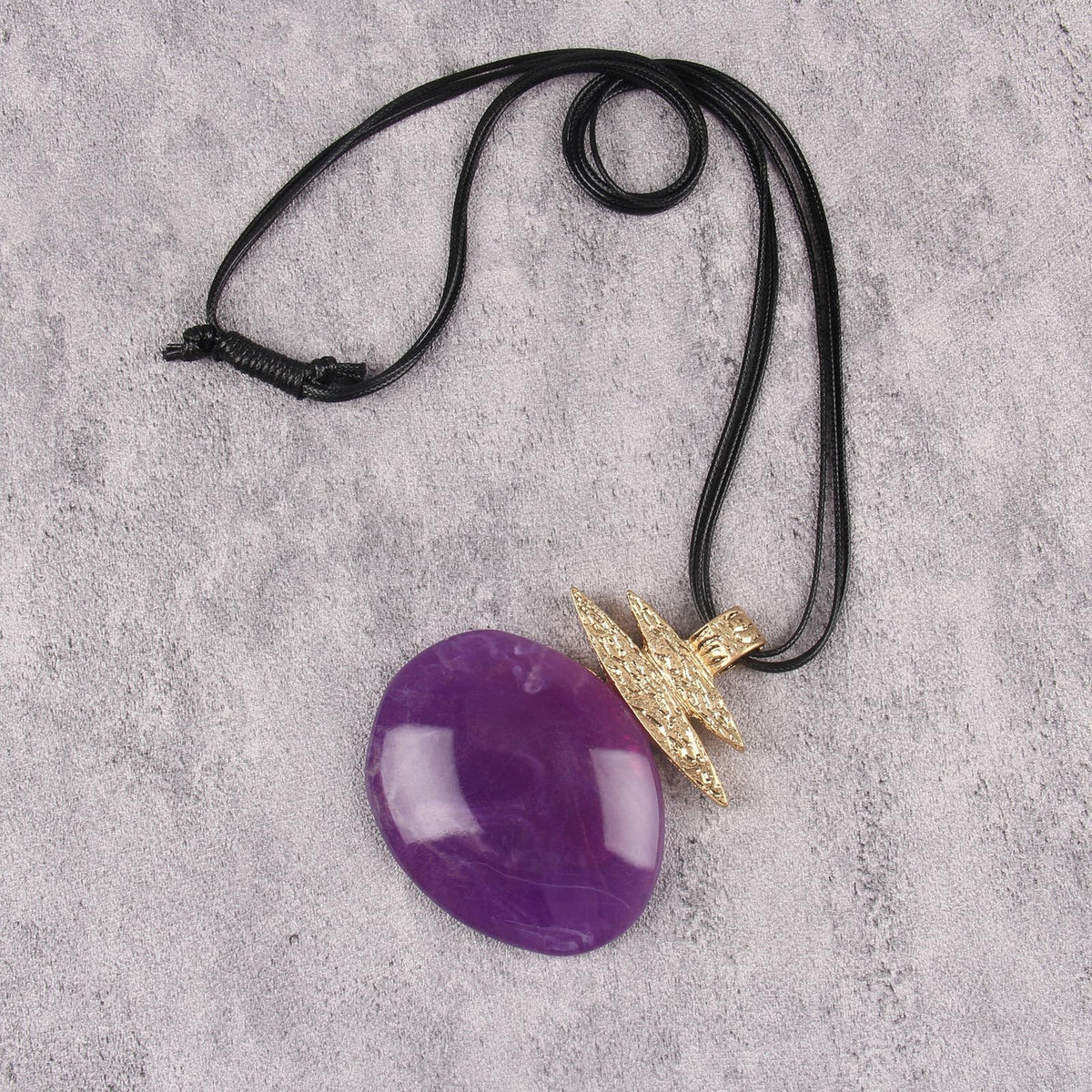Jeniiahua Boho Necklaces for Women Leather Bohemian Chunky Vintage Long Necklace with Large Purple Irregular Pendant