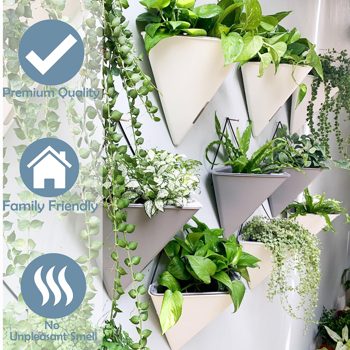 LaLaGreen Bundle- 4 Pack, 12 Inch Large White Self Watering Pot + 2 Pack, 16 Inch Metal Basket with Coco Liner Horse Trough Wall Rail Window Patio Porch Flower Box Geometric Hanging Indoor Vase Decor