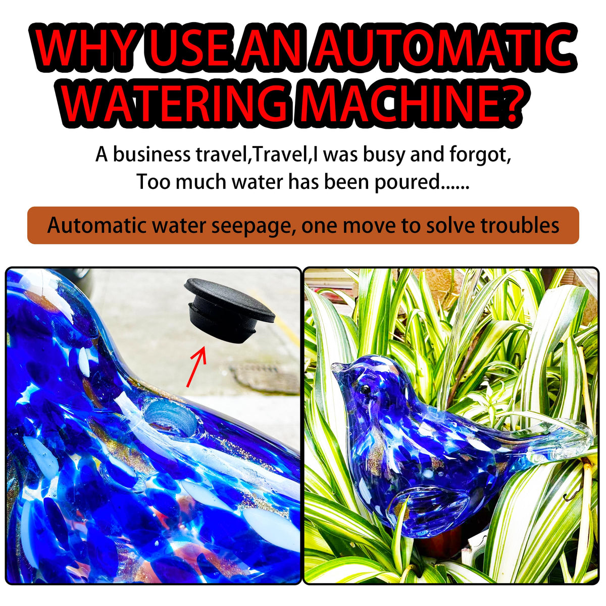 Naboher Glass Bird Shaped Plant Watering Ball Glass Automatic Watering Ball Flower Pot Insertion Spike Drip Irrigation Device Watering Ball Irrigation System Plant Enthusiast Gift (Green)