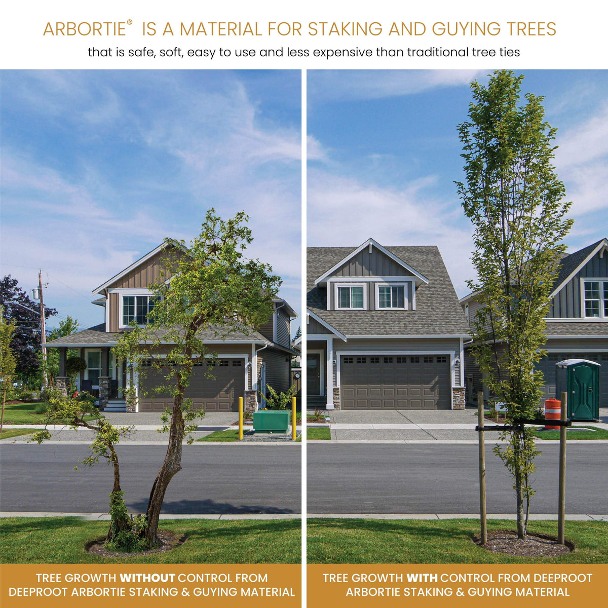 DeepRoot ArborTie Tree Straps for Staking and Guying, Flexible Tree Support Straps, Versatile Tree Rope, Tree Ties For Street Trees, Orchards, and Landscape Trees, 500’ Roll, Olive (AT 5G)