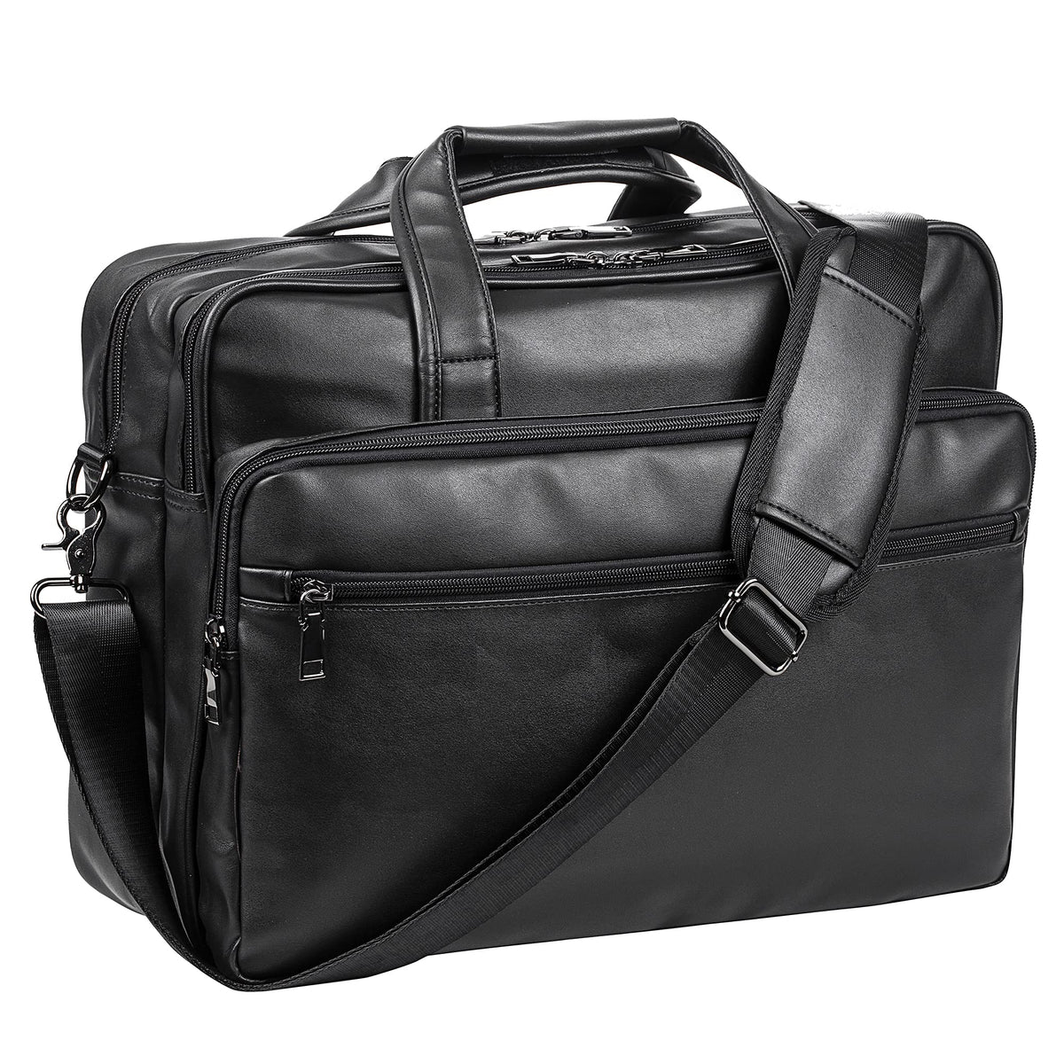 Leather Laptop Bag, Men's 15.6 Inches Messenger Briefcase Business Satchel Computer Handbag Shoulder Bag Fits 15.6 Inch Laptop Black