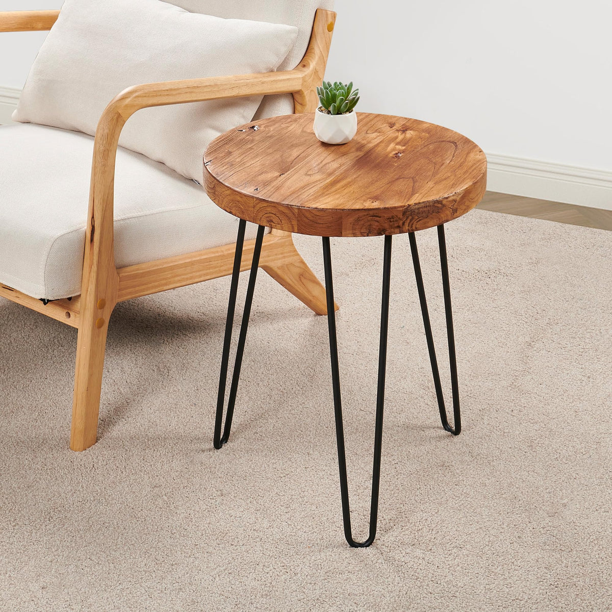 Warmaxx Elm Solid Wood Side Table 15.6" x 15.6" x 20.8"H Round Accent Vintage Coffee End Tables Rustic Plant Stands Living Room Patio Bedroom Nightstand