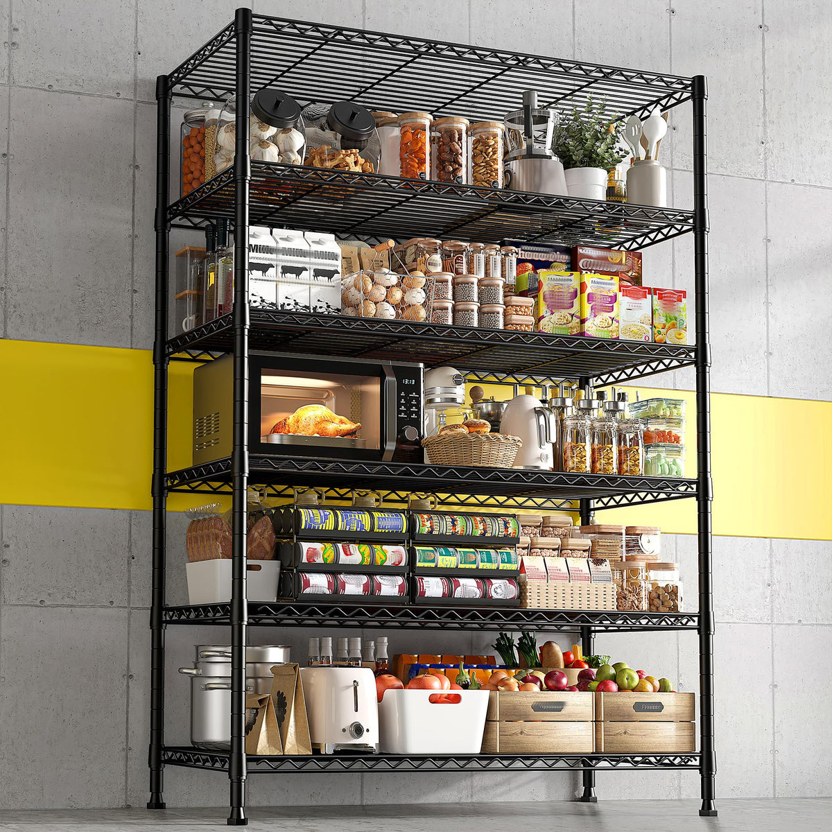 REIBII 75''H Storage Shelves Metal Shelving Unit, 6 Tier Wire Shelving for Pantry Shelves Adjustable 1200LBS Garage Shelving Heavy Duty Storage Rack for Kitchen Garage, 35.4''W*75''H*15.7" D